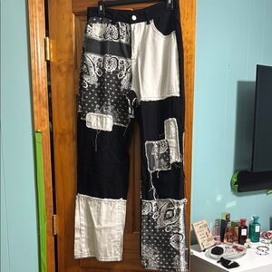 Black and White Patchwork Pants